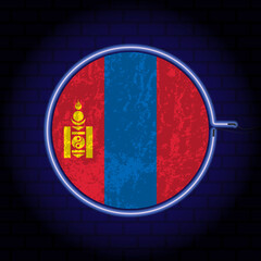 Mongolia neon grunge flag on wall backgrond. Vector illustration.