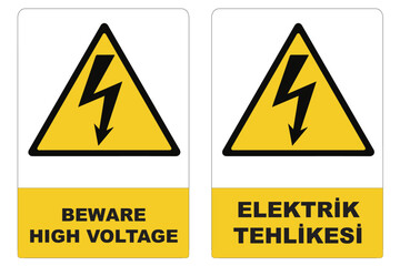 Beware High Voltage Symbol Sign Print Ready. Electric Hazard Warning Sign on White Background.