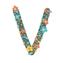 colorful cute flower on decoration on alphabet for decorating or printing