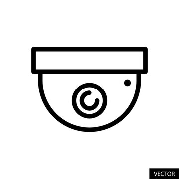 Security CCTV dome camera, Surveillance camera vector icon in line style design for website, app, UI, isolated on white background. Editable stroke. Vector illustration.