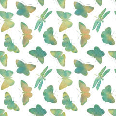 abstract watercolor background of butterflies isolate on white background, seamless pattern for design, print, wallpapers, invitations and wrapping paper