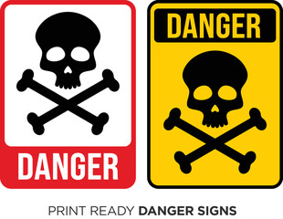  Danger skeleton print ready sign vector, death sign vector design