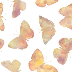 butterflies seamless pattern, watercolor illustration, abstract background for design, wallpaper, wrapping paper, textile.