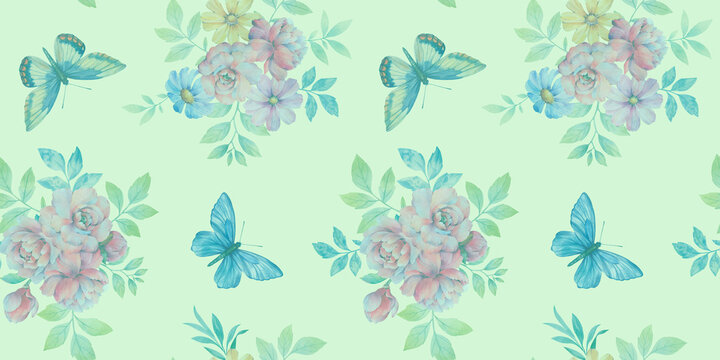 seamless abstract pattern with butterflies and flowers for design, wallpaper, textile
