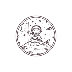 illustration of a kid space or monoline vintage badge design