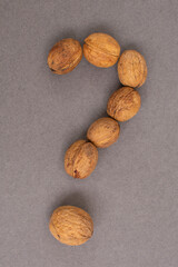 a question mark made of walnuts. The concept of frequently asked questions