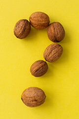 a question mark made of walnuts. The concept of frequently asked questions