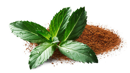 Spearmint leaves with ground cinnamon  isolated png © maxsol7