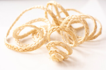 jute decorative ribbon on a white background. Decorative element