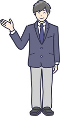 Obraz premium 案内をする制服を着た男子学生全身イラスト