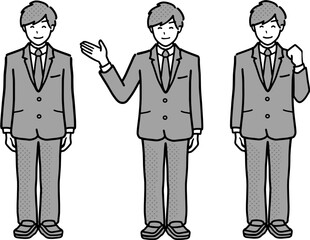 制服を着た男子学生全身イラストセット