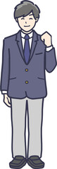 ガッツポーズをする制服を着た男子学生全身イラスト