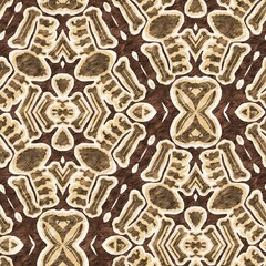 Mosaic geometric dark brown seamless texture pattern. Trendy kaleidoscope woven design for printed fabric. Rough abstract textile design. 
