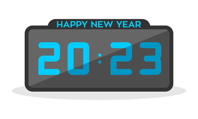 Happy new year 2023 with alarm clock illustration vector design