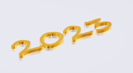2023 year concept, 3D render gold 2023 on white background.