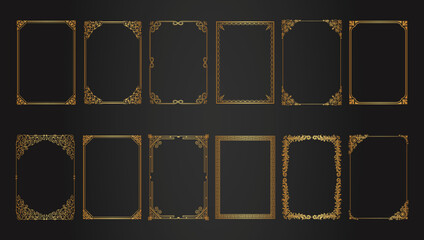 Decorative vintage frames. Retro ornamental frame, rectangle ornaments, and ornate border. Decorative wedding frames, antique museum picture borders, or deco dividers. Isolated icons set