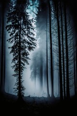 Fototapeta premium Spooky forest with fog created with AI