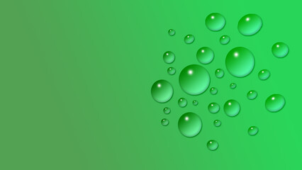 Abstract Water Drops Background with Beautiful Big Drop on Green Background.