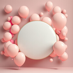 Circle blank space with Pink balloons, 3d render.