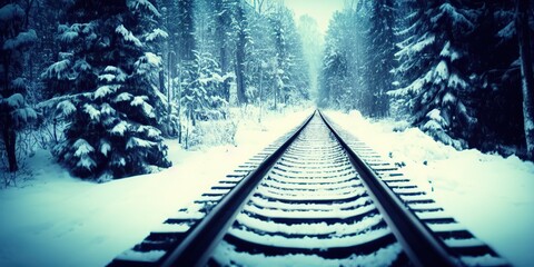 railroad track in the snow, Generative AI