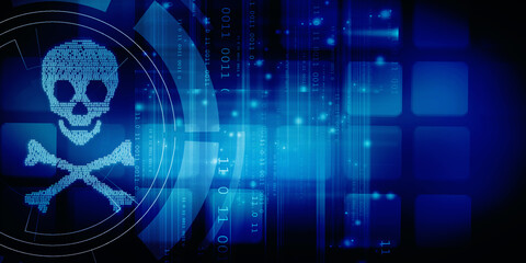 2d rendering Digital skull and crossbones on binary code
