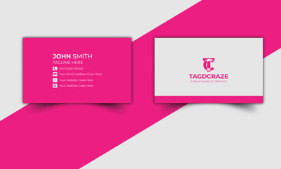 Modern business card template, Professional and trendy business card design, Creative business card layout, Pink and white business card design