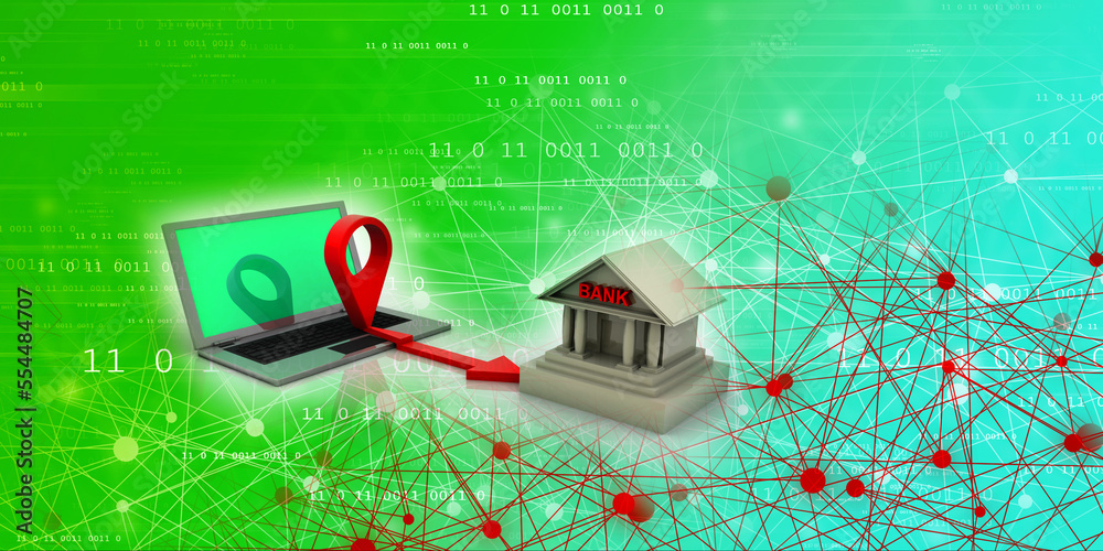 Aufkleber 3d rendering red map pointer bank
