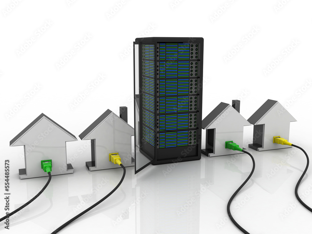 Poster 3d rendering network connection, internet communication and computer technology concept, closeup vie