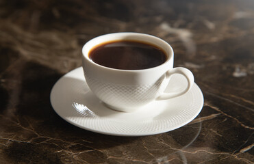 Coffee on kitchen countertop at home.