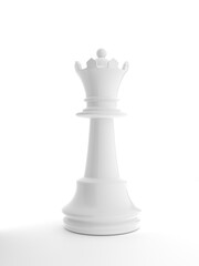 White  Chess Queen On White Background - 3D Illustration Rendering