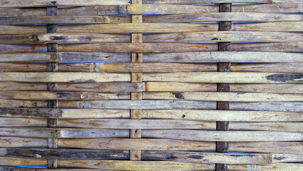 Texture of rattan yellowish bamboo strips background