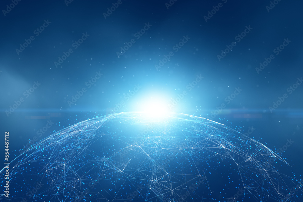 Poster futuristic network globe with numbers, view from space and flare of light.