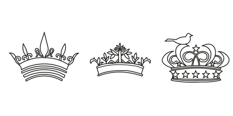 Crown king gold princess. Part 3. Black and white crown icons