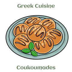 Loukoumades, that is Greek traditional donuts.  Isolated vector illustration.