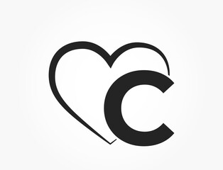 letter c and heart. creative initial letter for valentine's day design. romantic and love symbol