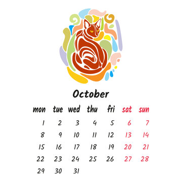 Cat Calendar October 2023