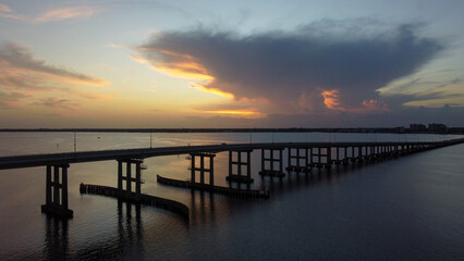 Fototapeta na wymiar Bridges spanning the Caloosahatchee River in downtown Fort Myers, FL.