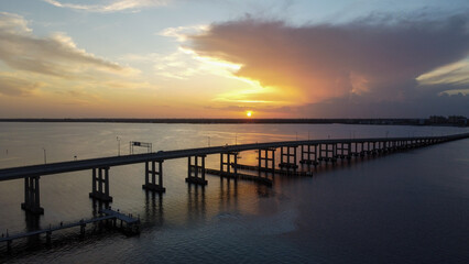 Fototapeta na wymiar Bridges spanning the Caloosahatchee River in downtown Fort Myers, FL.