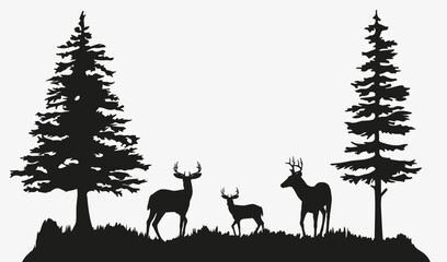 Deer silhouette in forest. Deer silhouette with forest background