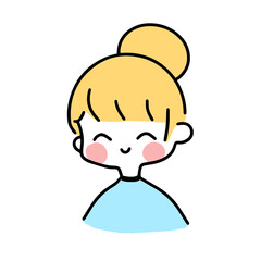 Cute colorful trendy hand drawn portrait of girl with blond hair bun