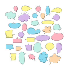 Speech Bubbles doodle collection. Vector Set of Colorful Bright Talking Icons.