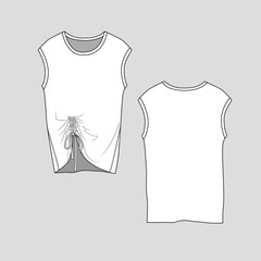 Sleeveless Gathering Knotted Hem top Crew Neck knot tie  fashion flat sketch technical drawing template design vector