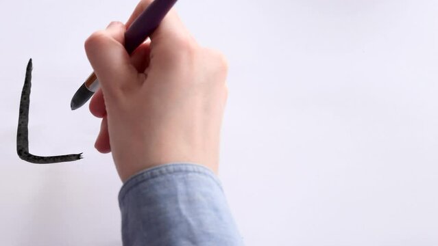 Drawing with a brush and paint a poster with the phrase "LET'S GO".