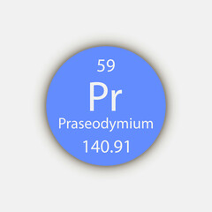 Praseodymium symbol. Chemical element of the periodic table. Vector illustration.