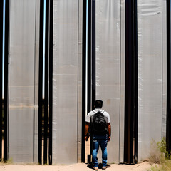 One person observing the border wall.