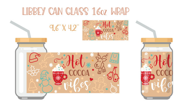Printable Full wrap for libby class can. A pattern with Christmas symbols