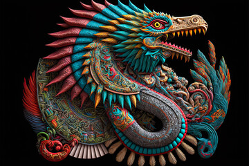 Quetzalcoatl, Aztec god. Generative AI - obrazy, fototapety, plakaty