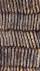 chocolate cookies in a row 