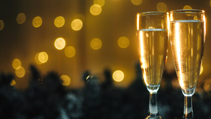Golden Goblets of Champagne at nigt