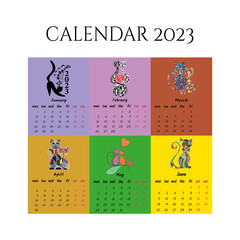 calendar with cats from 1st to 6th month 2023